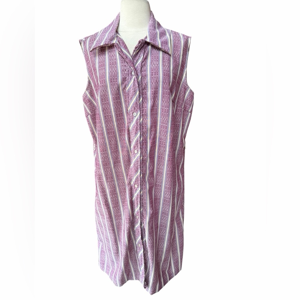 1970s Handmade Cotton Blend Front Snap Placket Dagger Collar Shirtwaist Dress